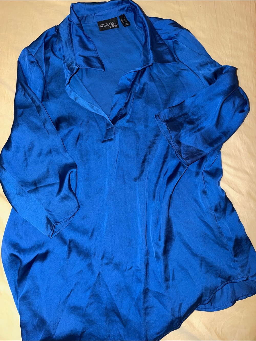 Attitudes by Renee Bright Blue Satin Tunic Blouse